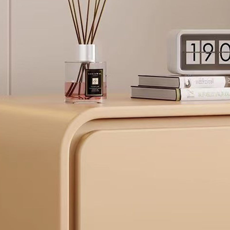 Minimalist Pine Faux Leather 2-Drawer Nightstand — Khaki