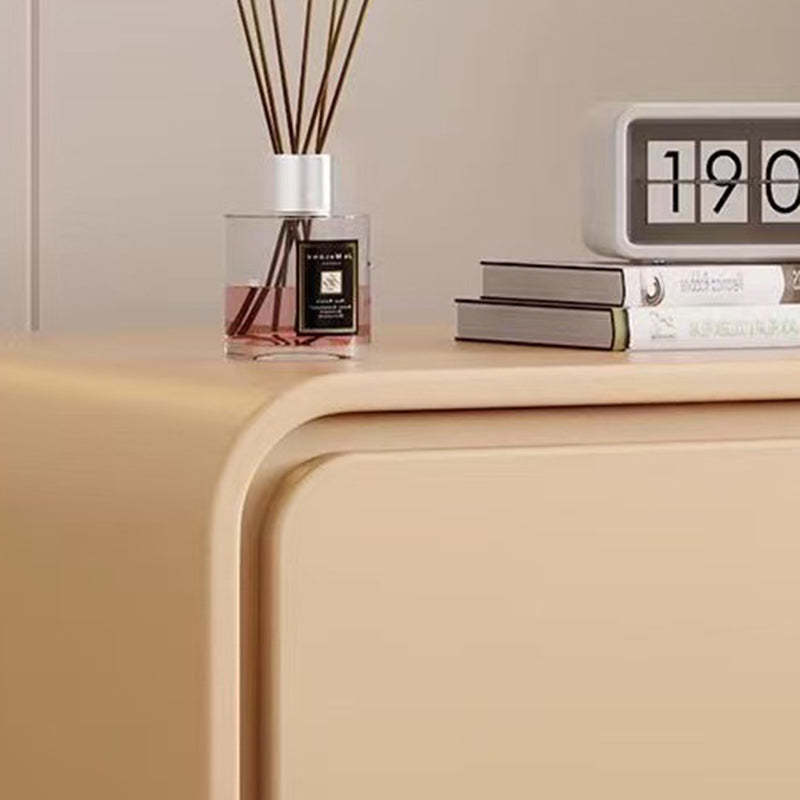 Minimalist Pine Faux Leather 2-Drawer Nightstand — Khaki