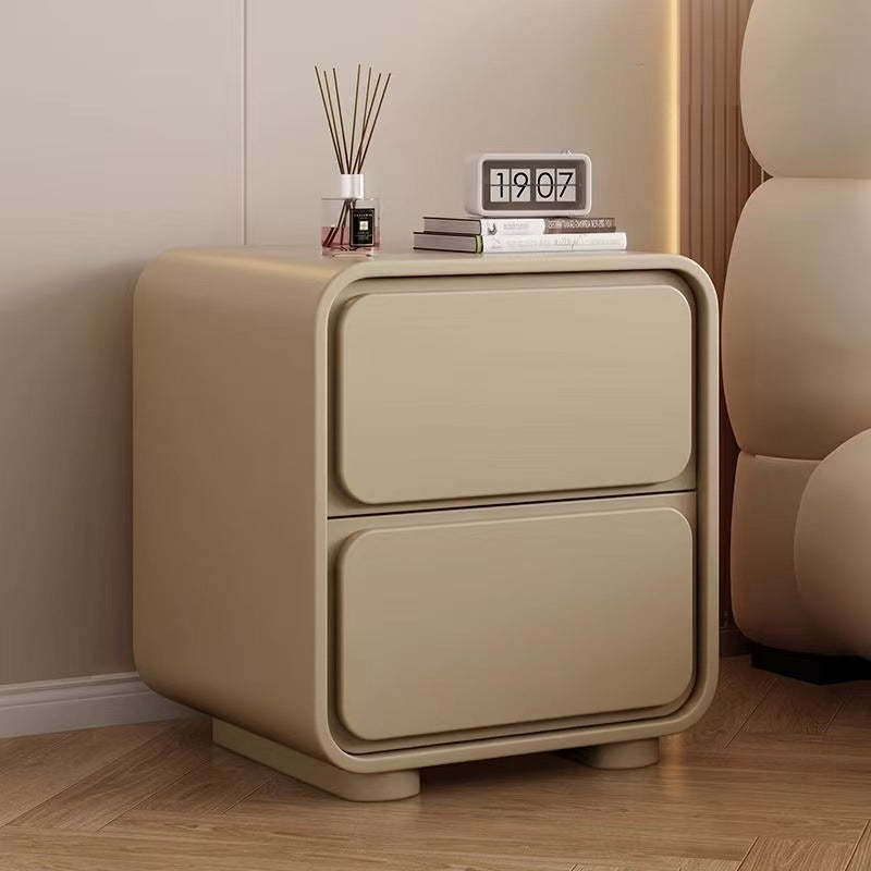 Minimalist Pine Faux Leather 2-Drawer Nightstand