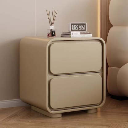 Minimalist Pine Faux Leather 2-Drawer Nightstand
