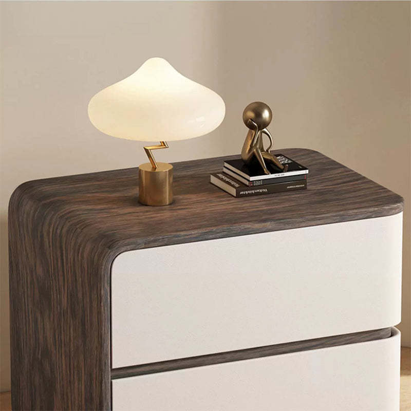 Contemporary Wood Faux Leather 2-Drawer Nightstand — Dark Gray / Right