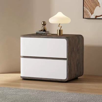 Contemporary Wood Faux Leather 2-Drawer Nightstand — Orange / Right