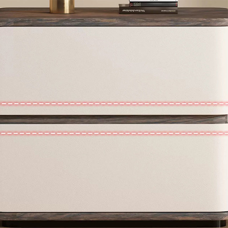 Contemporary Wood Faux Leather 2-Drawer Nightstand — White / Left