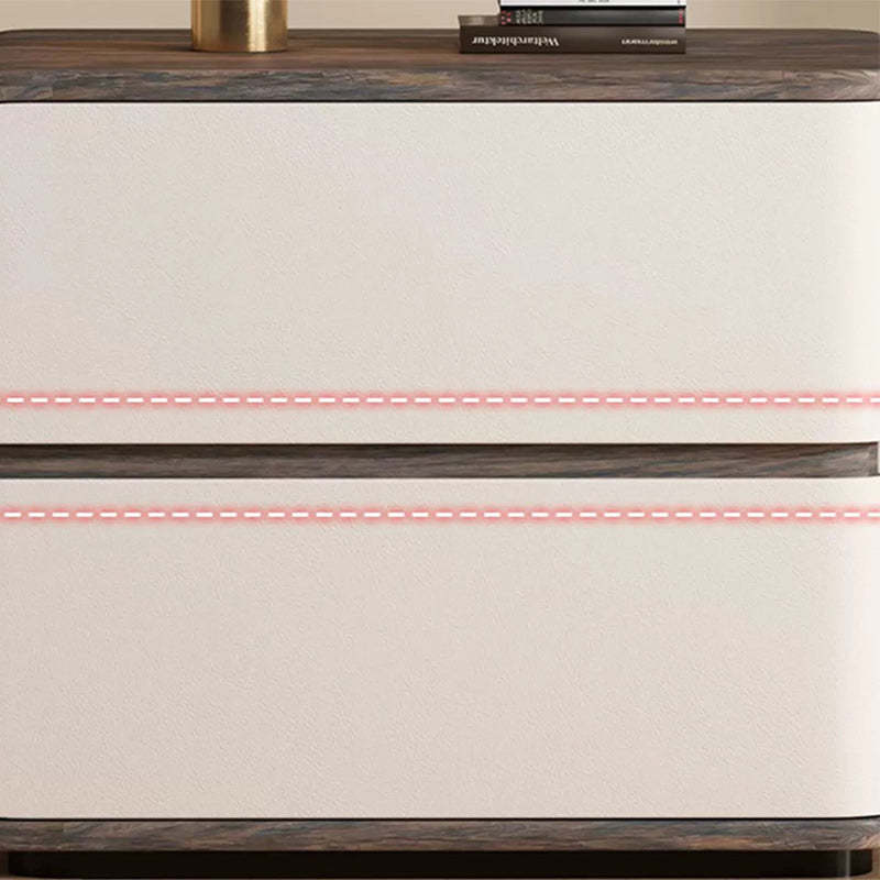 Contemporary Wood Faux Leather 2-Drawer Nightstand — White / Left