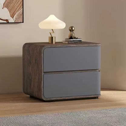 Contemporary Wood Faux Leather 2-Drawer Nightstand — Light Gray / Left