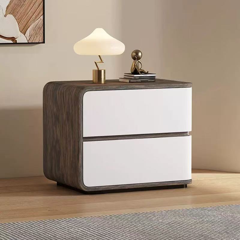 Contemporary Wood Faux Leather 2-Drawer Nightstand — Dark Gray / Left