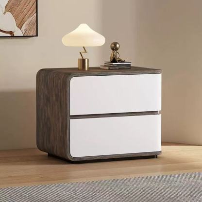 Contemporary Wood Faux Leather 2-Drawer Nightstand — Dark Gray / Left