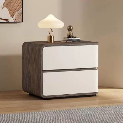 Contemporary Wood Faux Leather 2-Drawer Nightstand — Orange / Left