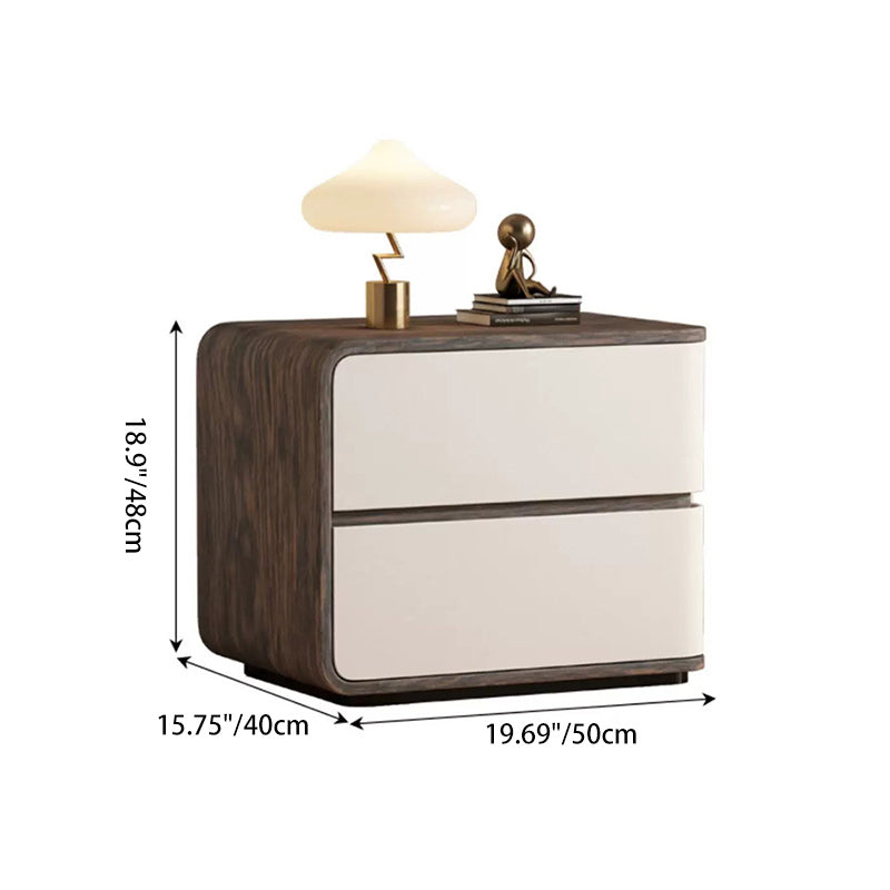 Contemporary Wood Faux Leather 2-Drawer Nightstand — Dark Gray / Left