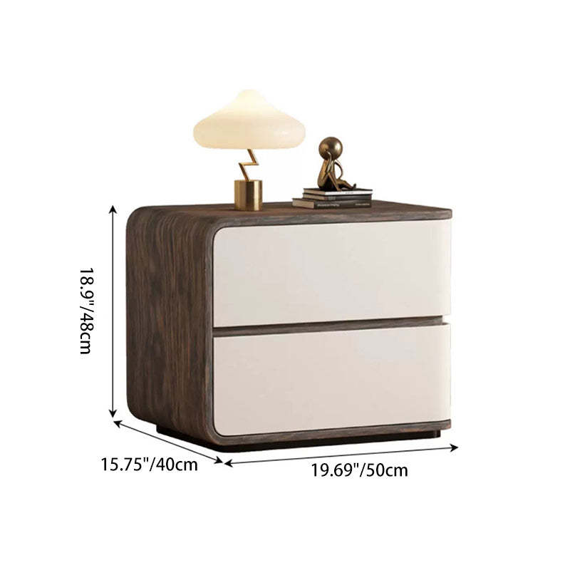 Contemporary Wood Faux Leather 2-Drawer Nightstand — Dark Gray / Left