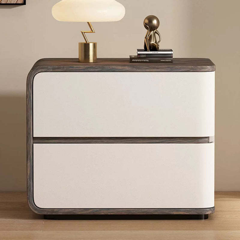 Contemporary Wood Faux Leather 2-Drawer Nightstand — Orange / Left