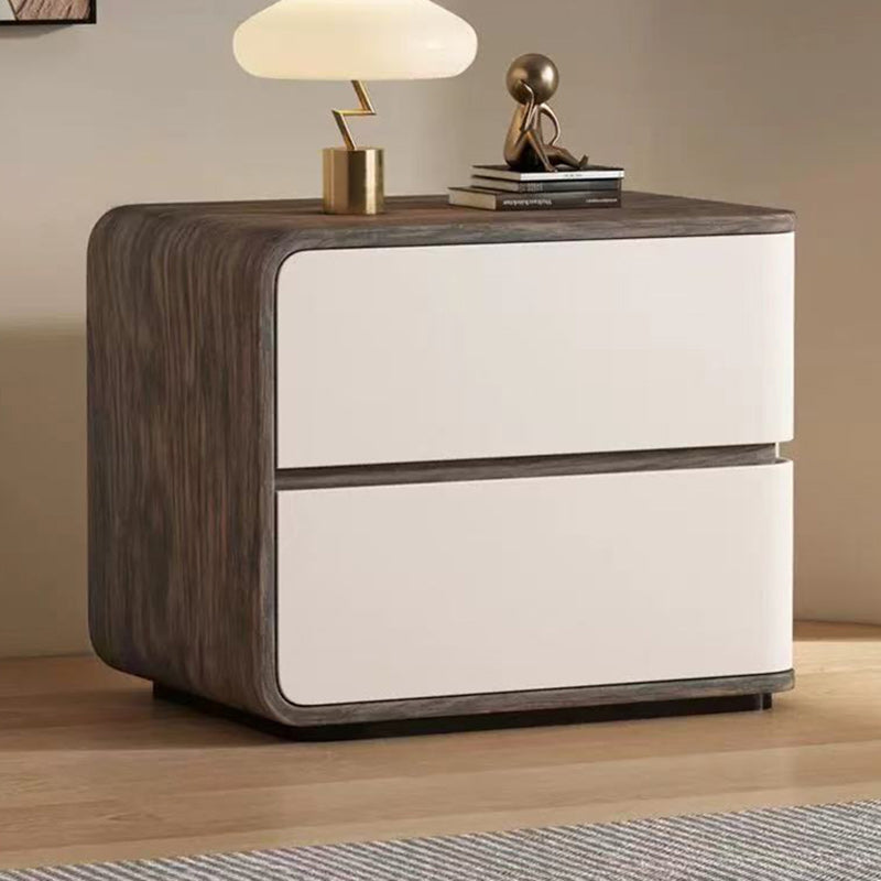 Contemporary Wood Faux Leather 2-Drawer Nightstand