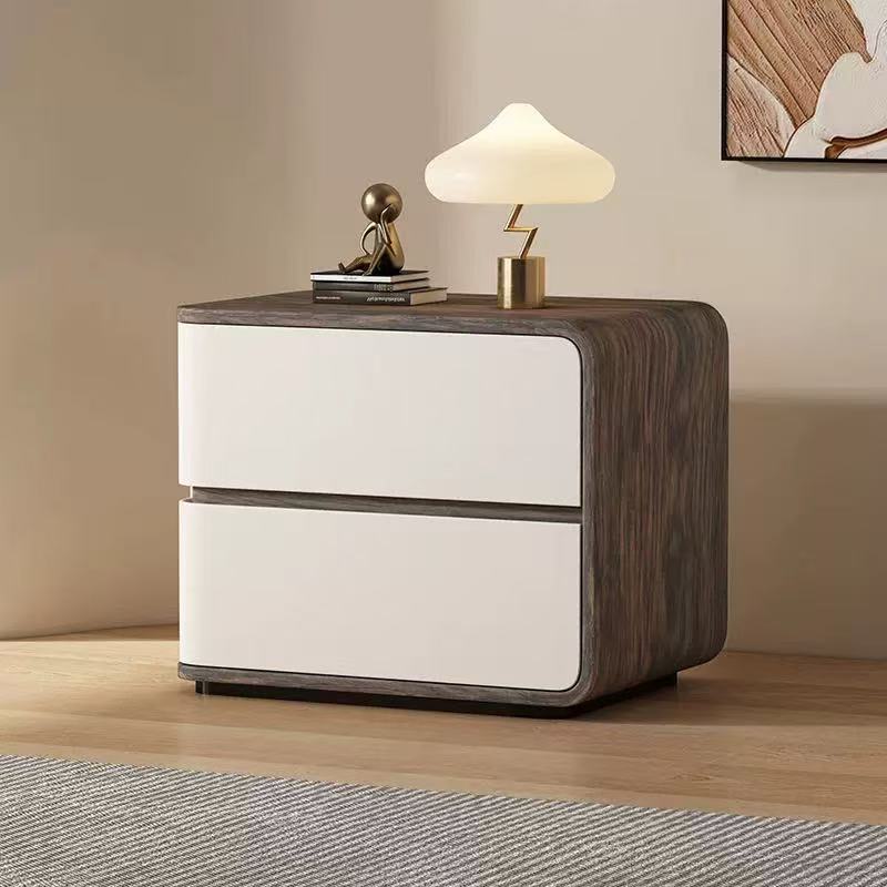 Creative faux 2-drawer nightstands in leather — 17.5" L x 15.5" W x 19" H / Left / Beige