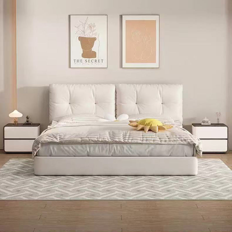 Contemporary Wood Faux Leather 2-Drawer Nightstand — Light Gray / Left