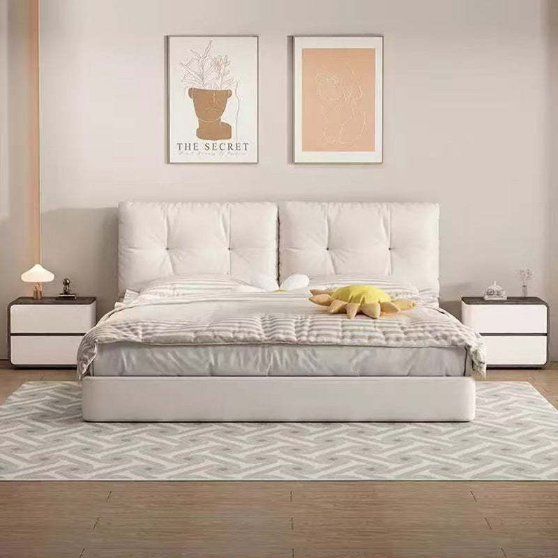 Contemporary Wood Faux Leather 2-Drawer Nightstand — Light Gray / Left