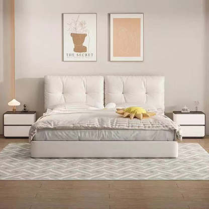 Contemporary Wood Faux Leather 2-Drawer Nightstand — Light Gray / Left