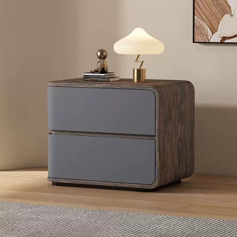 Contemporary Wood Faux Leather 2-Drawer Nightstand — White / Left