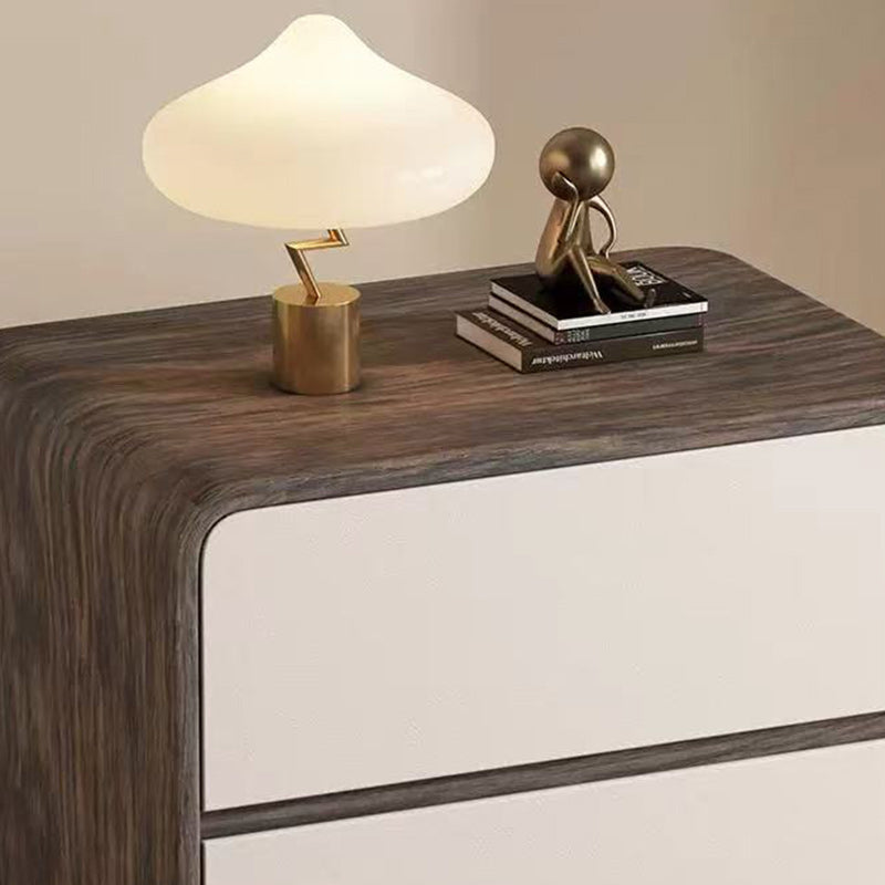 Contemporary Wood Faux Leather 2-Drawer Nightstand — Khaki / Left