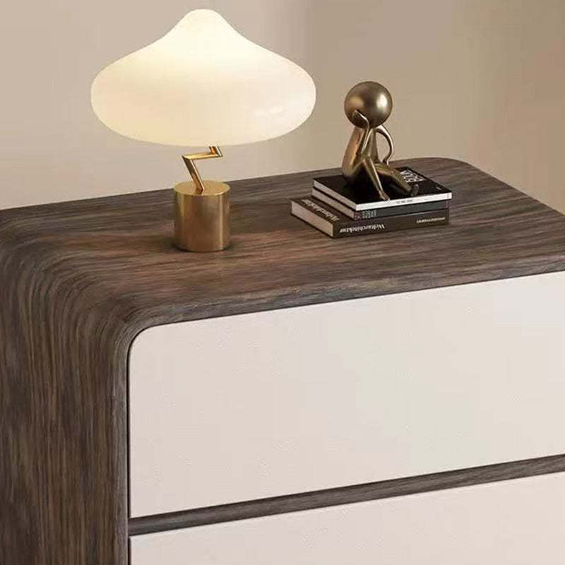 Contemporary Wood Faux Leather 2-Drawer Nightstand — Khaki / Left