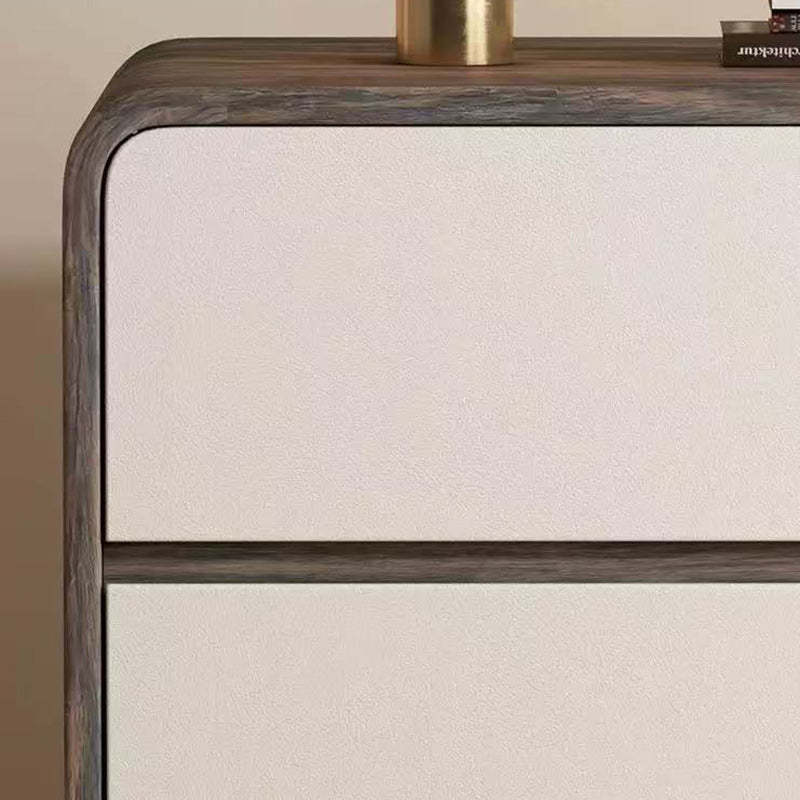 Contemporary Wood Faux Leather 2-Drawer Nightstand — White / Right
