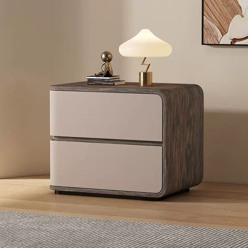 Contemporary Wood Faux Leather 2-Drawer Nightstand — White / Right