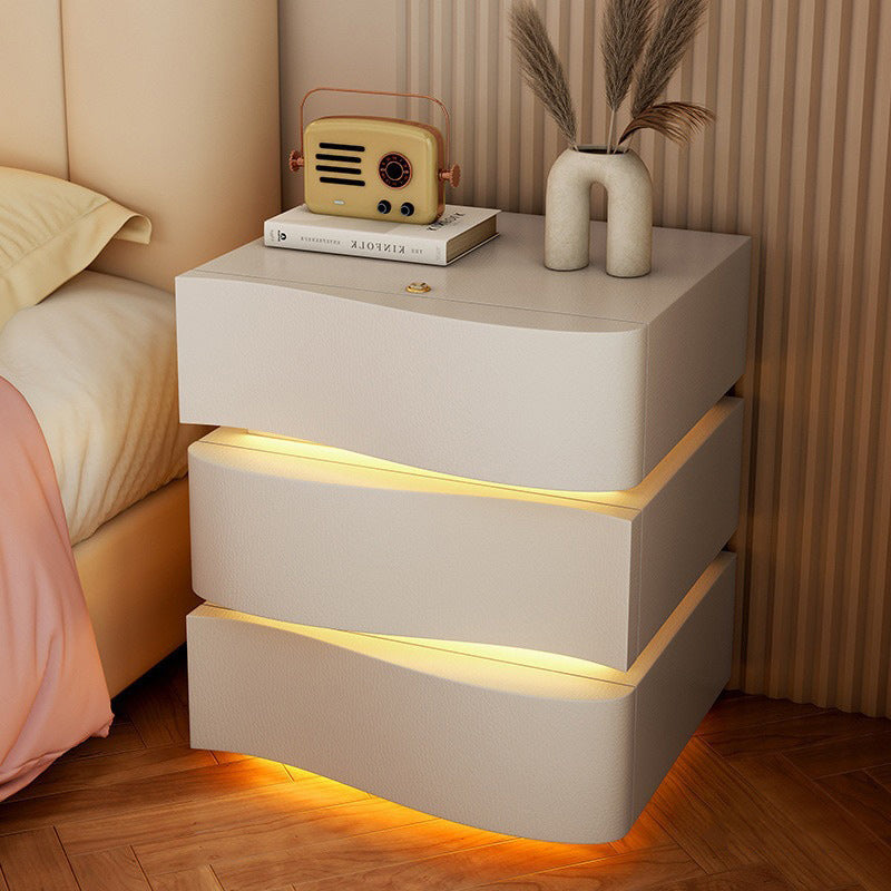 Modern Wood Leather Curved 3-Drawer Nightstand