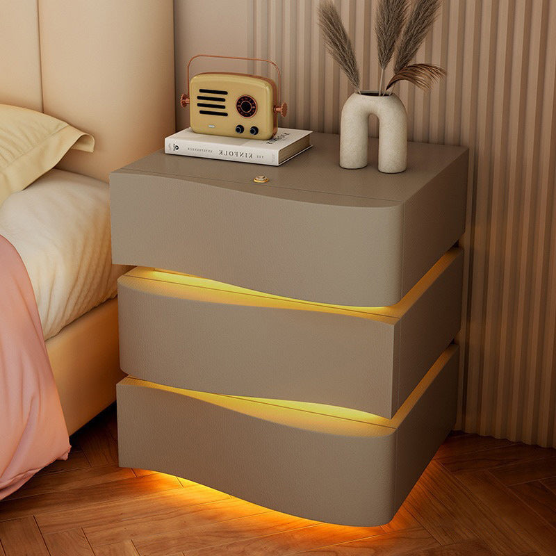 Modern Wood Leather Curved 3-Drawer Nightstand