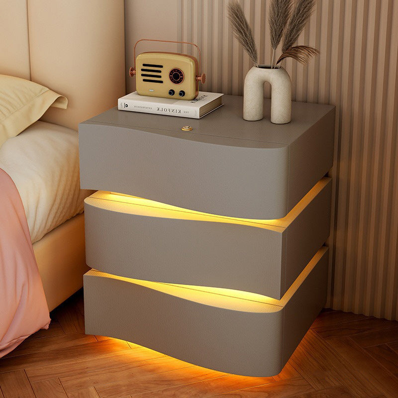 Modern Wood Leather Curved 3-Drawer Nightstand