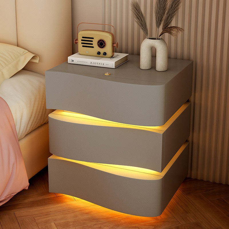 Modern Wood Leather Curved 3-Drawer Nightstand