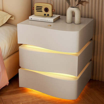 Modern Wood Leather Curved 3-Drawer Nightstand
