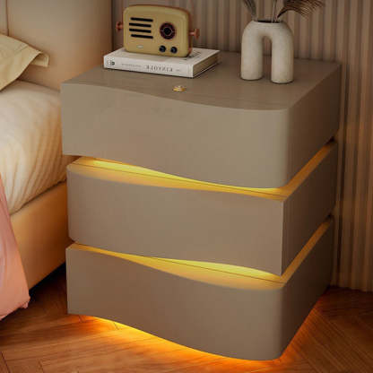 Modern Wood Leather Curved 3-Drawer Nightstand