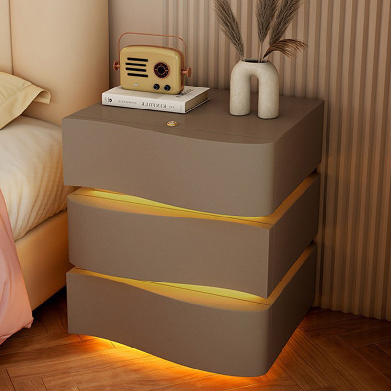 Modern Wood Leather Curved 3-Drawer Nightstand