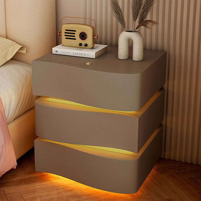 Modern Wood Leather Curved 3-Drawer Nightstand