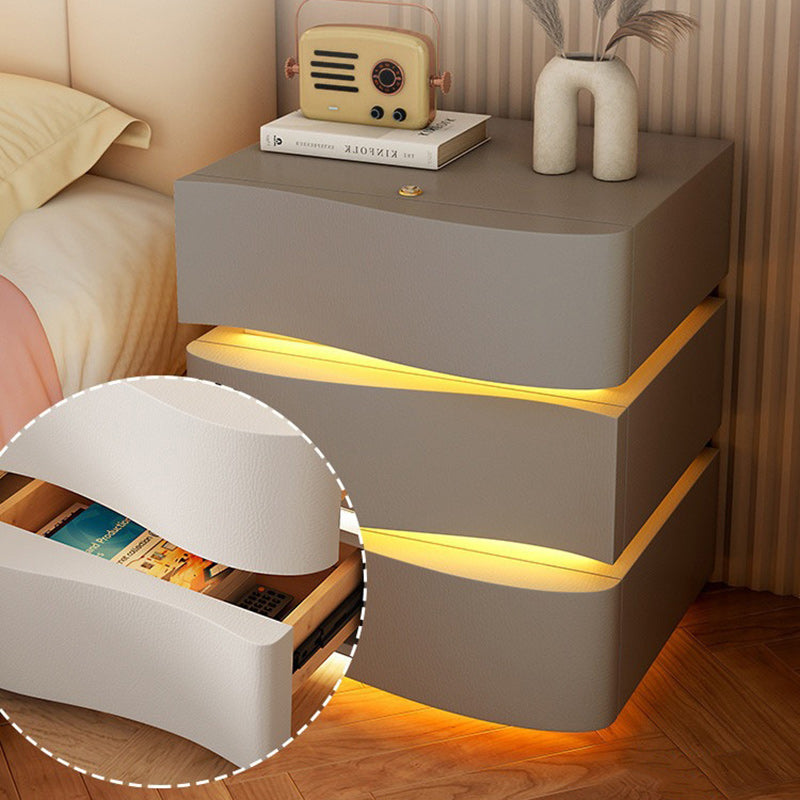 Modern Wood Leather Curved 3-Drawer Nightstand