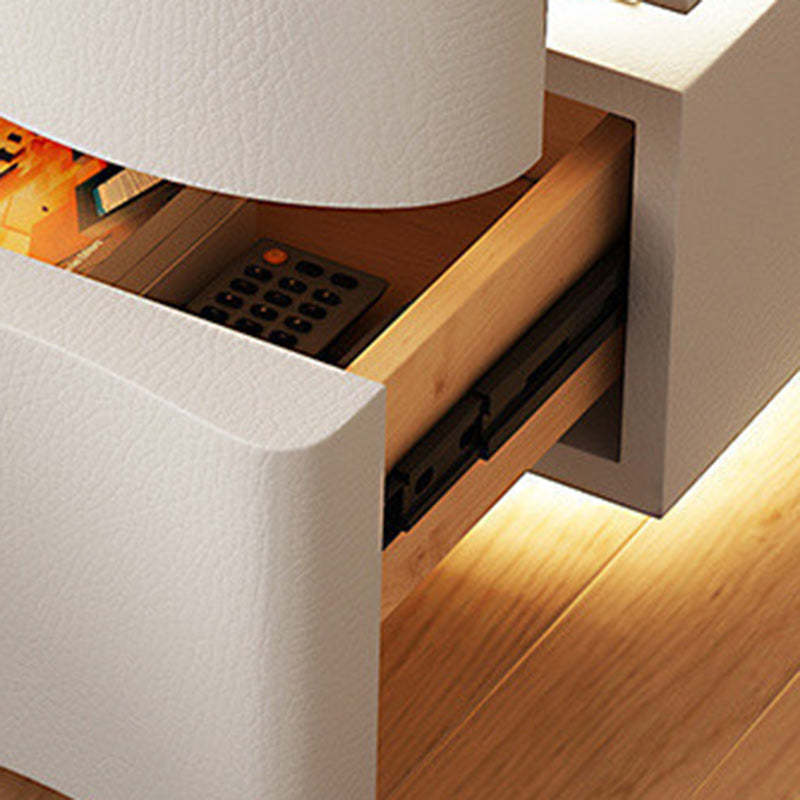 Modern Wood Leather Curved 3-Drawer Nightstand