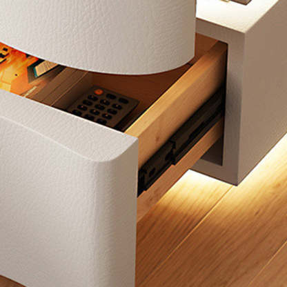 Modern Wood Leather Curved 3-Drawer Nightstand