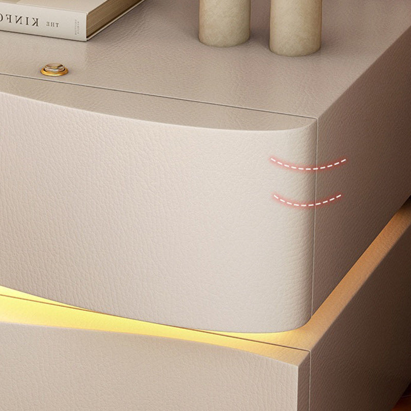 Modern Wood Leather Curved 3-Drawer Nightstand