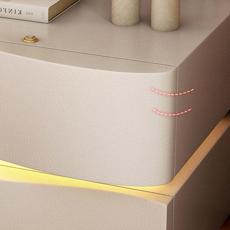 Modern Wood Leather Curved 3-Drawer Nightstand