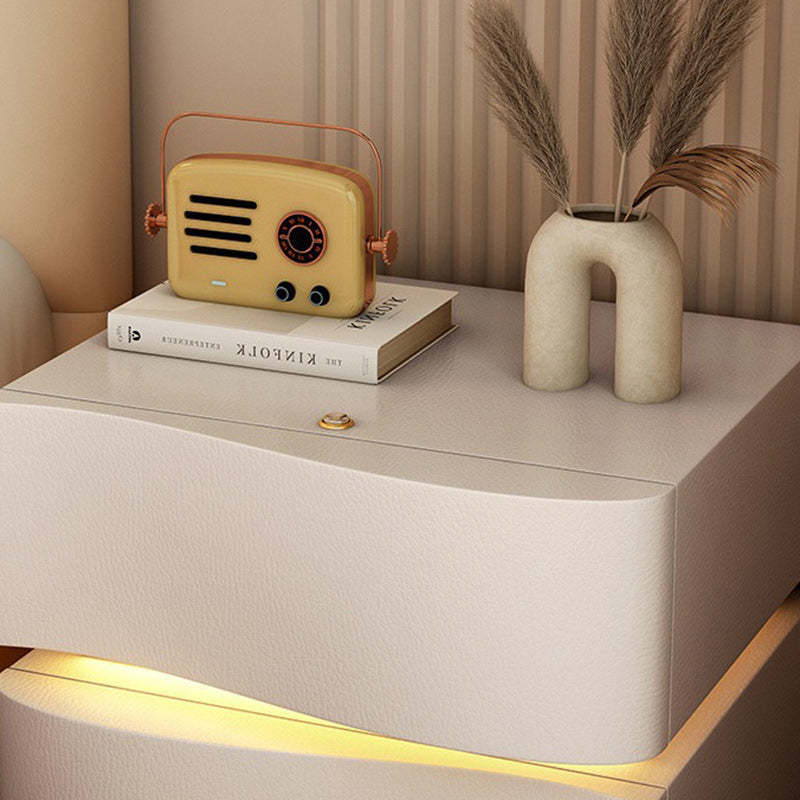 Modern Wood Leather Curved 3-Drawer Nightstand