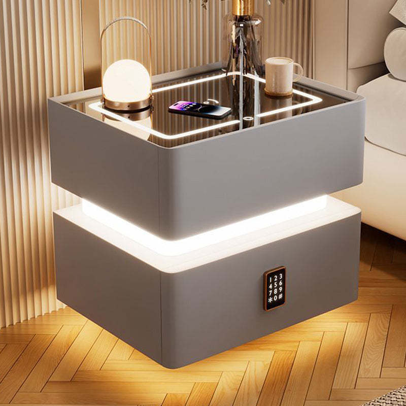 Luxury 2-drawer panel gray nightstands — 15.75" L x 15.75" W x 19.69" H / Tempered Glass / Light Gray