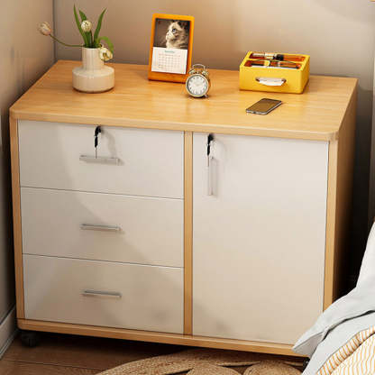 Minimalist Sintered Stone Wood 3-Drawer Side Table — White