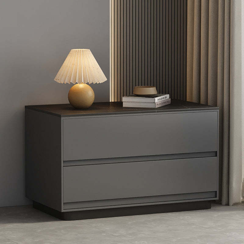 Minimalist Sintered Stone Leather Wood Nightstand — Dark Gray