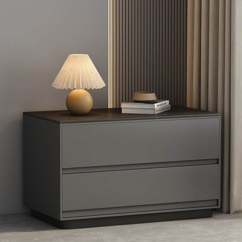 Minimalist Sintered Stone Leather Wood Nightstand — Green