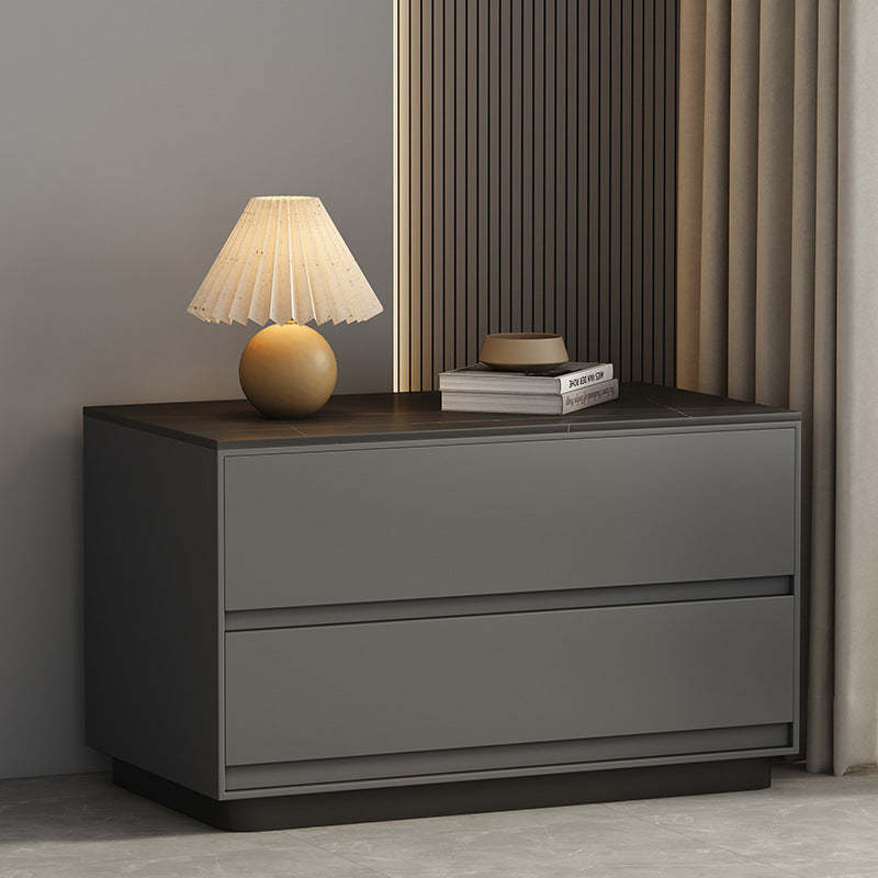 Minimalist Sintered Stone Leather Wood Nightstand — Green