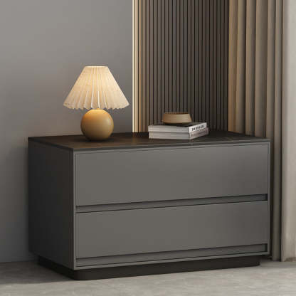 Minimalist Sintered Stone Leather Wood Nightstand — Green