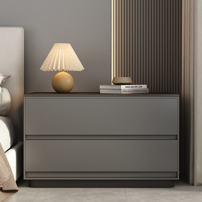 Minimalist Sintered Stone Leather Wood Nightstand