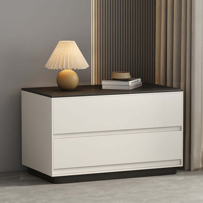 Minimalist Sintered Stone Leather Wood Nightstand — Light Curry Color