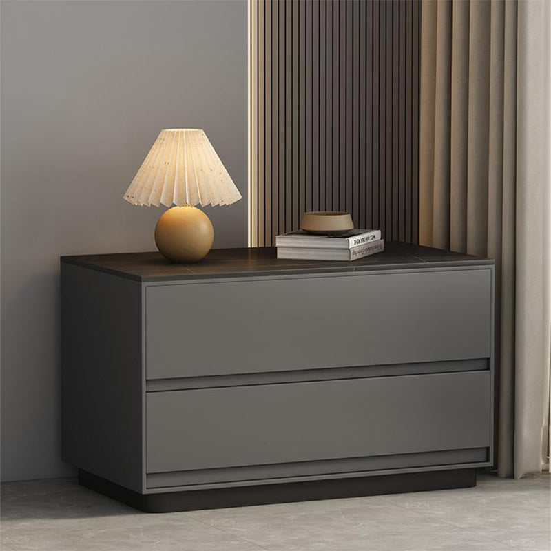 Minimalist Sintered Stone Leather Wood Nightstand — Dark Curry Color