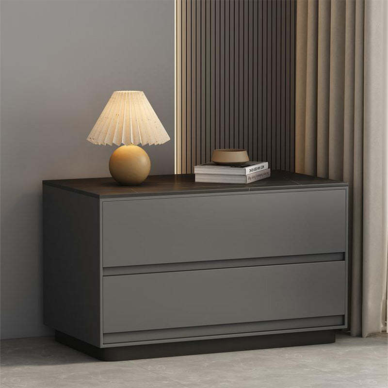 Minimalist Sintered Stone Leather Wood Nightstand — Dark Curry Color