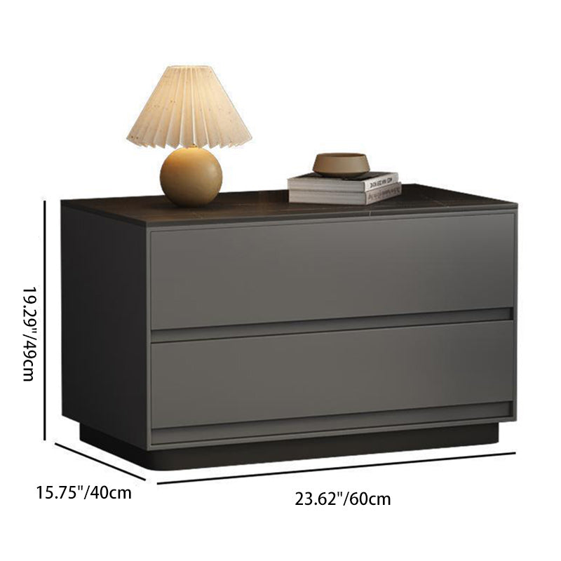 Minimalist Sintered Stone Leather Wood Nightstand — Light Curry Color